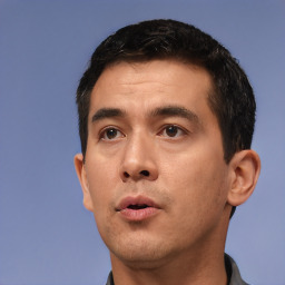 Neutral white young-adult male with short  black hair and brown eyes