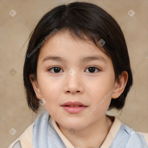 Neutral white child female with medium  brown hair and brown eyes