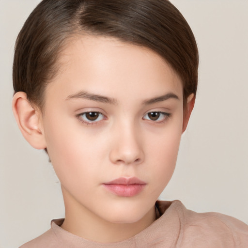 Neutral white young-adult female with short  brown hair and brown eyes