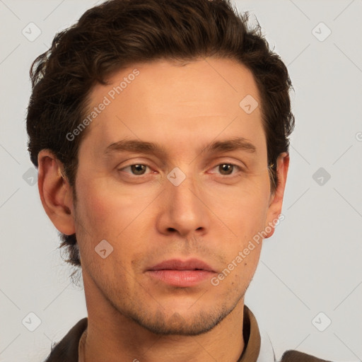 Neutral white adult male with short  brown hair and brown eyes