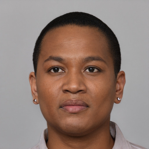 Neutral black young-adult male with short  brown hair and brown eyes