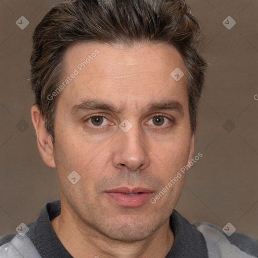 Neutral white adult male with short  brown hair and brown eyes