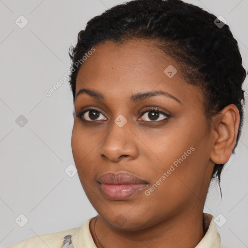 Neutral black young-adult female with short  brown hair and brown eyes