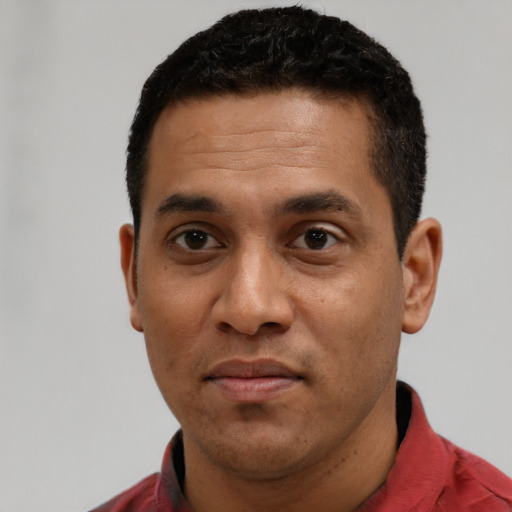 Neutral asian adult male with short  black hair and brown eyes
