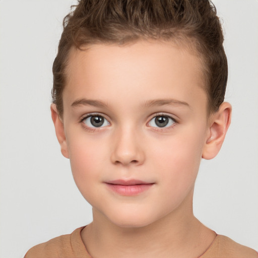 Neutral white child female with short  brown hair and brown eyes