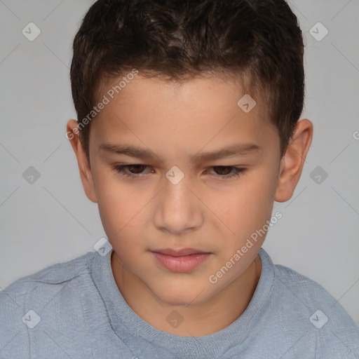 Joyful white child male with short  brown hair and brown eyes