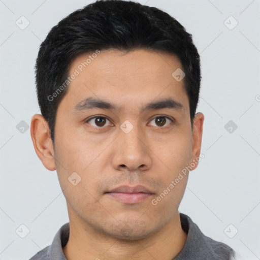 Neutral asian young-adult male with short  black hair and brown eyes