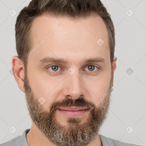 Neutral white adult male with short  brown hair and brown eyes