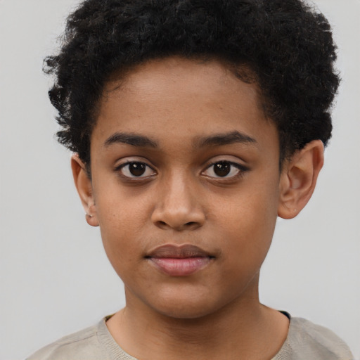 Neutral black young-adult female with short  black hair and brown eyes