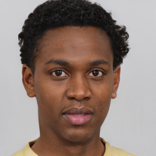 Neutral black young-adult male with short  brown hair and brown eyes