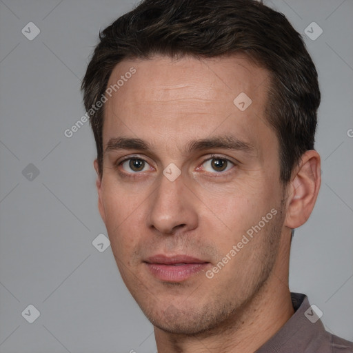 Neutral white adult male with short  brown hair and brown eyes