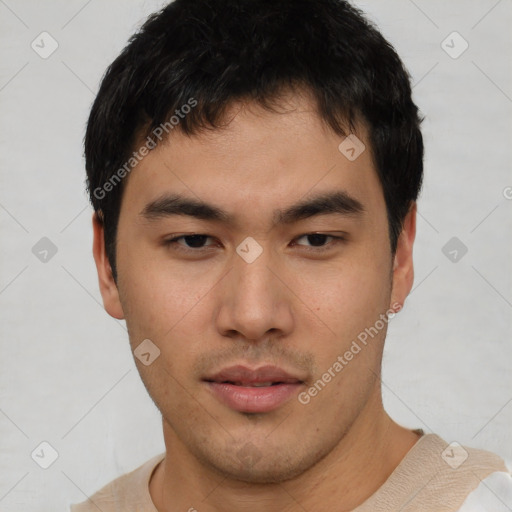 Neutral asian young-adult male with short  black hair and brown eyes