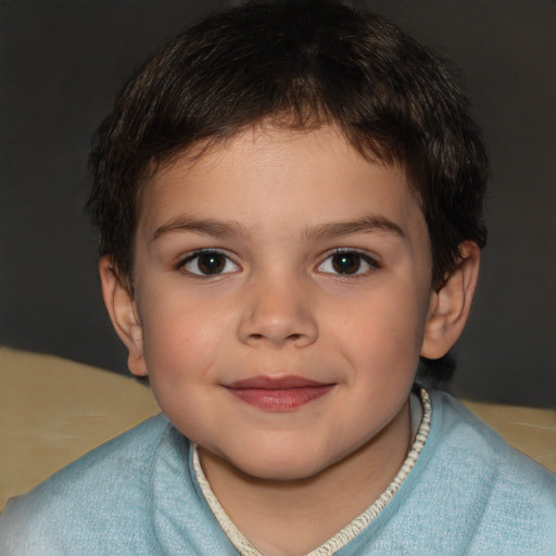 Joyful white child female with short  brown hair and brown eyes