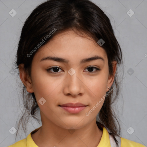 Neutral asian young-adult female with medium  brown hair and brown eyes