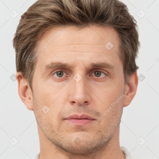 Neutral white adult male with short  brown hair and brown eyes