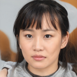 Neutral asian young-adult female with medium  brown hair and brown eyes