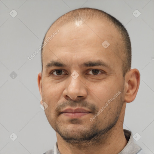 Neutral white adult male with short  brown hair and brown eyes