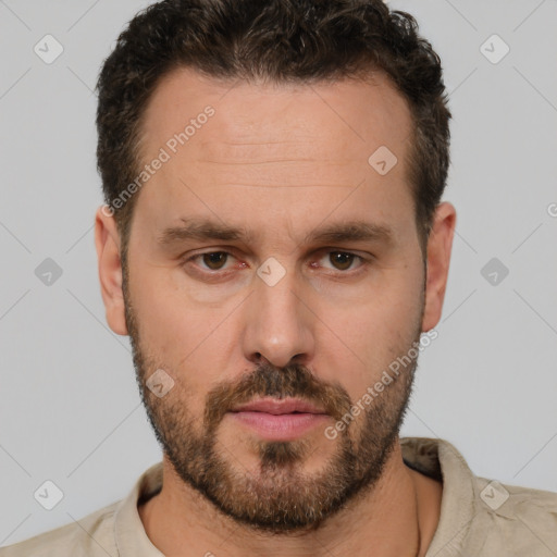 Neutral white adult male with short  brown hair and brown eyes