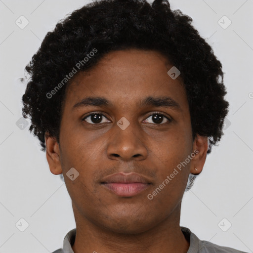 Neutral black young-adult male with short  brown hair and brown eyes