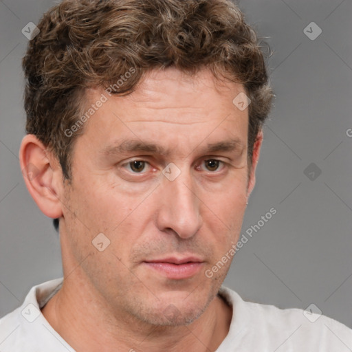 Neutral white adult male with short  brown hair and brown eyes