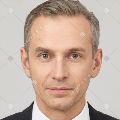 Neutral white adult male with short  brown hair and brown eyes