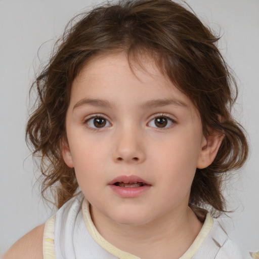 Neutral white child female with medium  brown hair and brown eyes