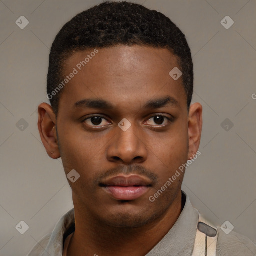 Neutral latino young-adult male with short  brown hair and brown eyes