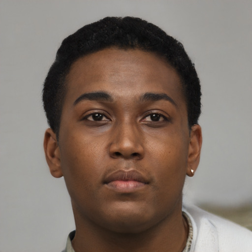 Neutral black young-adult female with short  brown hair and brown eyes