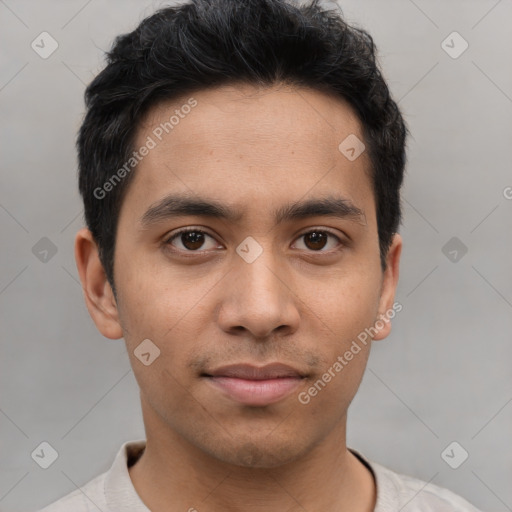 Neutral asian young-adult male with short  brown hair and brown eyes