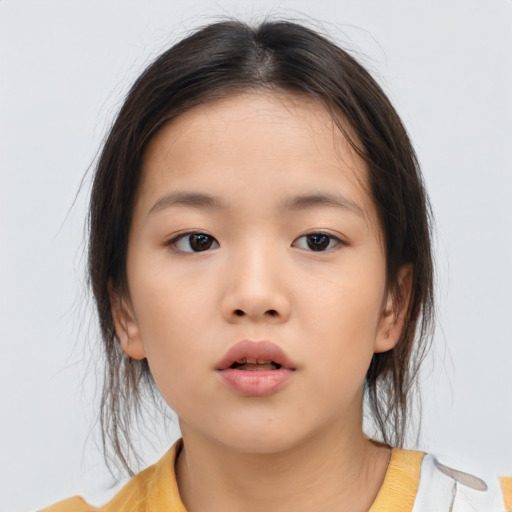 Neutral asian child female with medium  brown hair and brown eyes