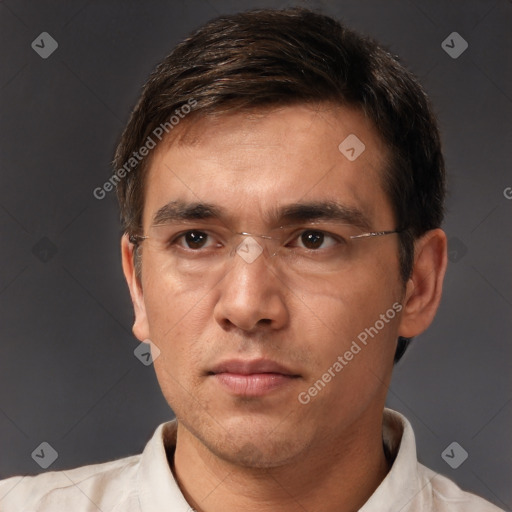 Neutral white adult male with short  brown hair and brown eyes