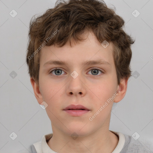 Neutral white child male with short  brown hair and grey eyes