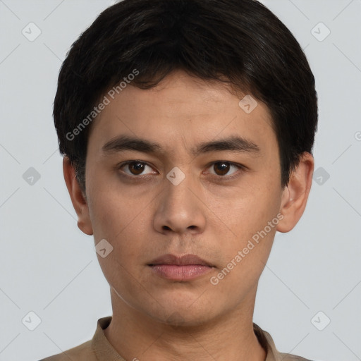 Neutral asian young-adult male with short  brown hair and brown eyes