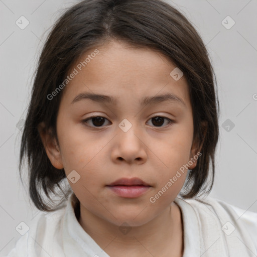 Neutral white child female with medium  brown hair and brown eyes