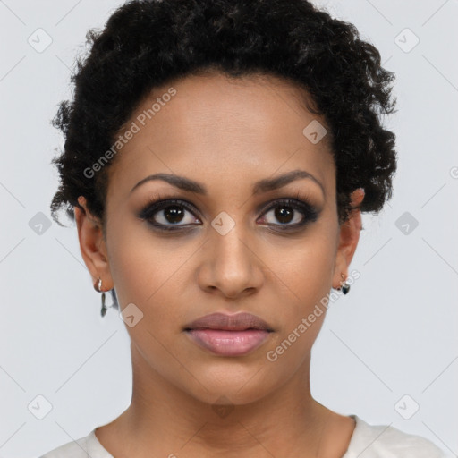 Neutral black young-adult female with short  brown hair and brown eyes