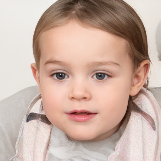 Neutral white child female with medium  brown hair and blue eyes