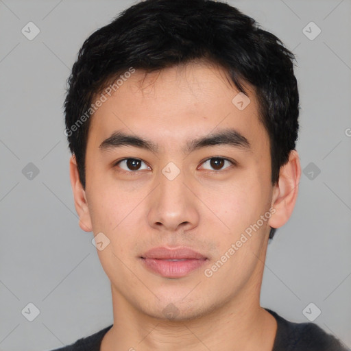 Neutral asian young-adult male with short  brown hair and brown eyes