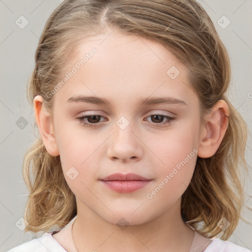 Neutral white child female with medium  brown hair and brown eyes