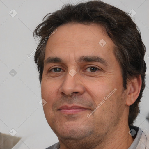 Neutral white adult male with short  brown hair and brown eyes