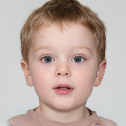 Neutral white child male with short  brown hair and grey eyes