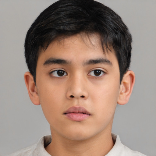Neutral asian child male with short  brown hair and brown eyes