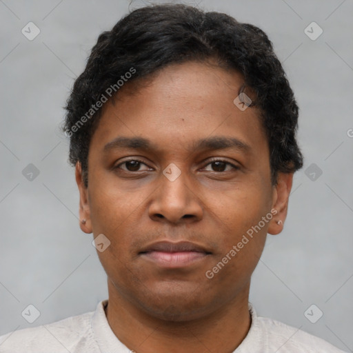 Neutral black young-adult male with short  brown hair and brown eyes