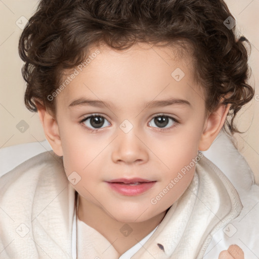 Joyful white child female with short  brown hair and brown eyes