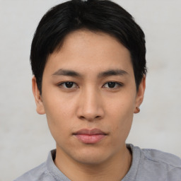 Neutral asian young-adult male with short  black hair and brown eyes