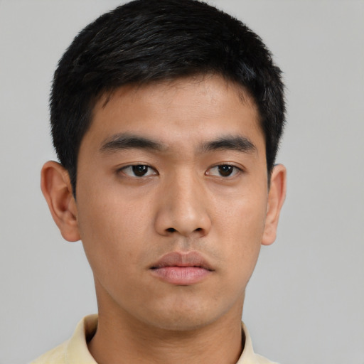 Neutral asian young-adult male with short  black hair and brown eyes