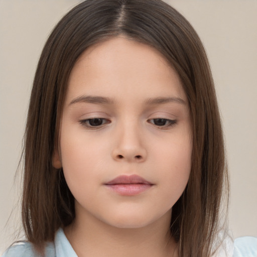 Neutral white child female with medium  brown hair and brown eyes