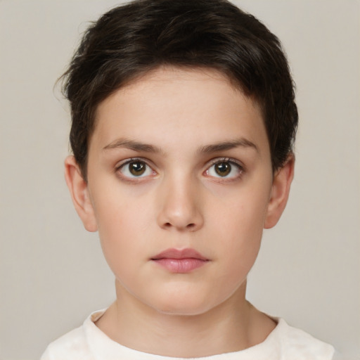 Neutral white young-adult female with short  brown hair and brown eyes