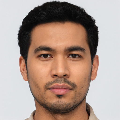 Neutral asian young-adult male with short  black hair and brown eyes