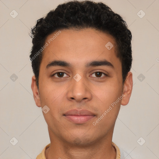 Neutral latino young-adult male with short  brown hair and brown eyes