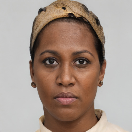 Neutral black young-adult female with short  brown hair and brown eyes